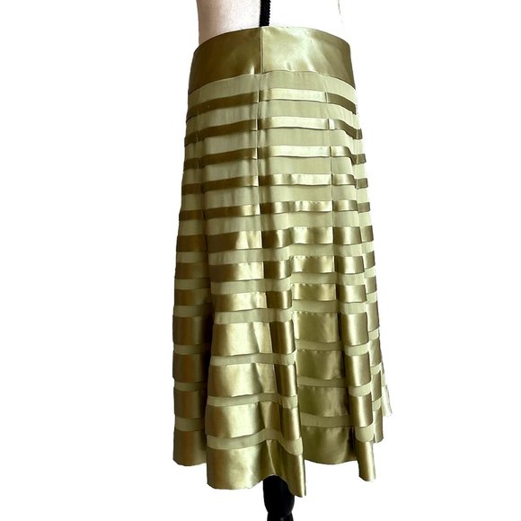 CARMEN MARC VALVO Collection Green 100% Silk Skirt A-line Tiered Size 6 - Picture 3 of 10